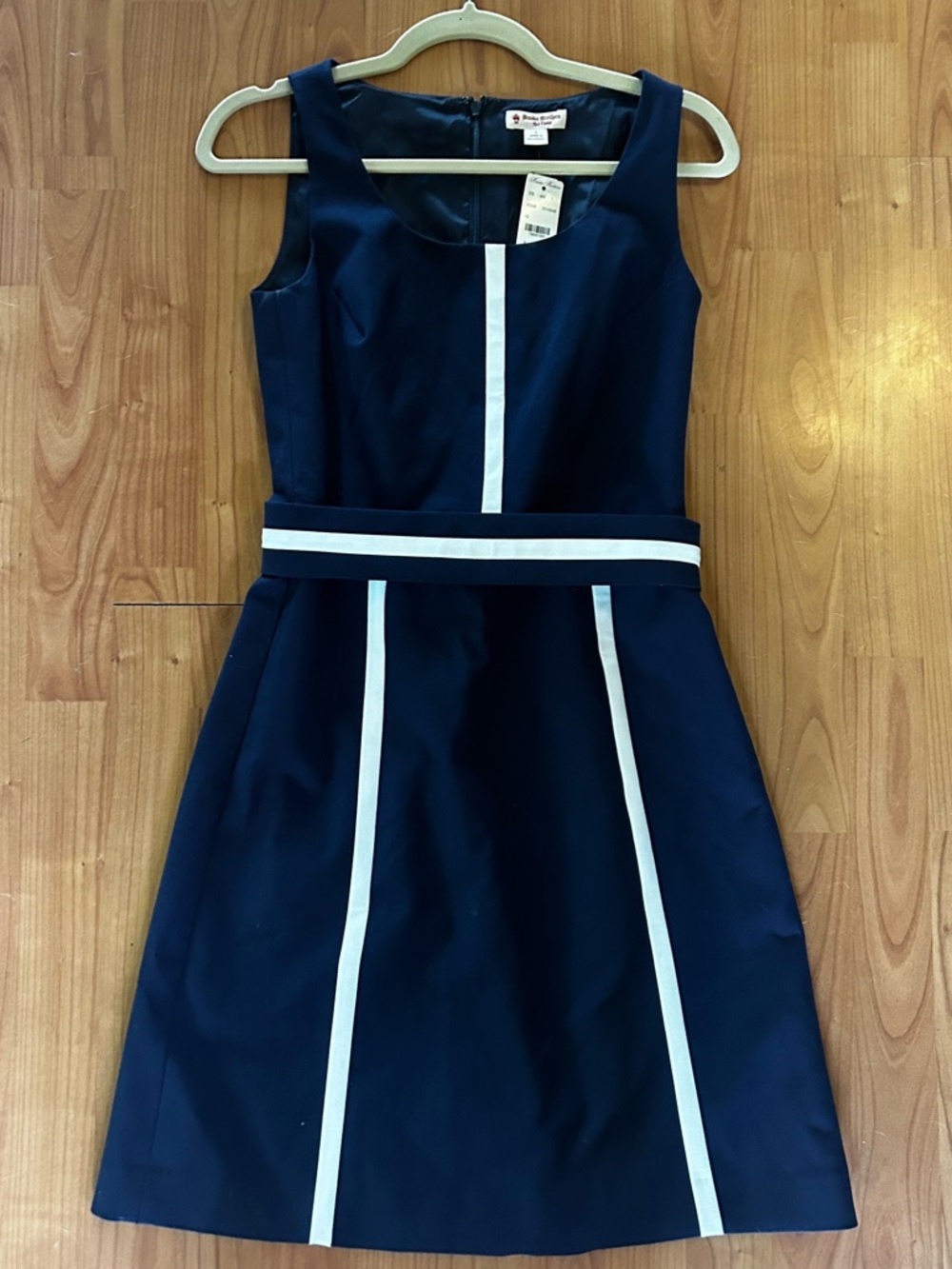 NWT Brooks Brothers Vintage Classic Navy Blue, A-Line Dress with White Details